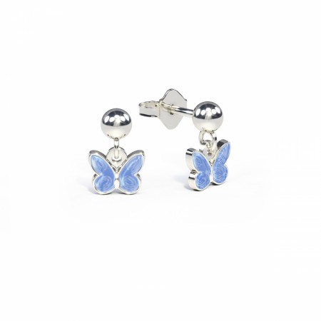 Øreheng i sølv - Små lyseblå sommerfugler