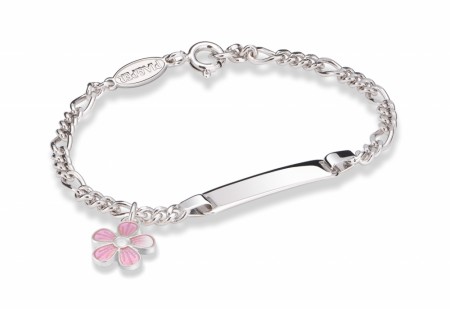 ID-armbånd i sølv - Rosa blomst