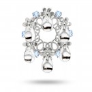 Blomster-sølje, rhodinert med lysblå cz og dråpeformede løv thumbnail