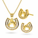 Sett - Hestesko og hest i forgylt sølv med cubic zirconia thumbnail
