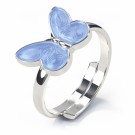 Vakker, regulerbar ring i sølv med lyseblå sommerfugl. thumbnail