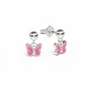 Øreheng i sølv - Små rosa sommerfugler thumbnail