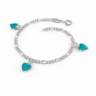 Charms-armbånd i sølv - Turkise hjerter thumbnail