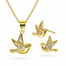Sett - Fugl i forgylt sølv med cubic zirconia thumbnail