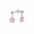 Øreheng i sølv - Små rosa blomster thumbnail