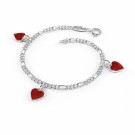 Charms-armbånd i sølv - Røde hjerter thumbnail