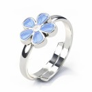 Vakker, regulerbar ring i sølv med lyseblå blomst. thumbnail