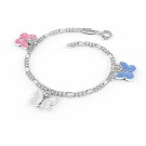 Charms-armbånd i sølv - Rosa, hvite, lyseblå sommerfugler thumbnail