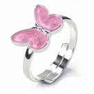 Vakker, regulerbar ring i sølv med rosa sommerfugl. thumbnail