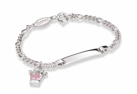 ID-armbånd i sølv - Rosa prinsessekrone