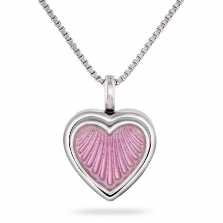 Medaljong sølv - 13 mm rosa hjerte