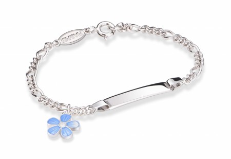 ID-armbånd i sølv - Lyseblå blomst
