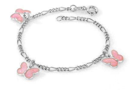 Charms-armbånd i sølv - Rosa sommerfugler