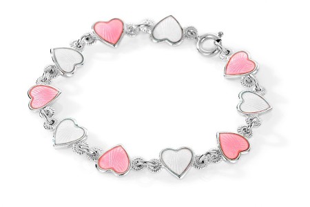 Armbånd sølv - Rosa/ hvite hjerter