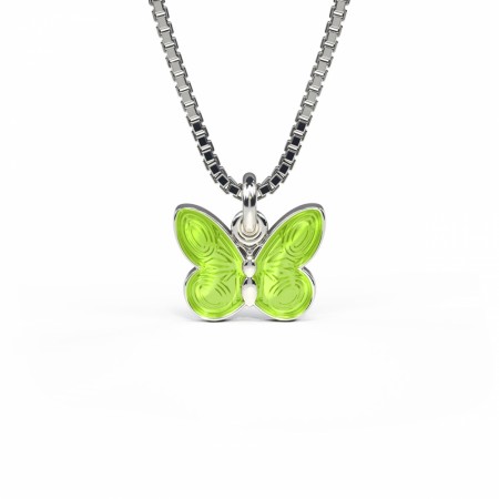 Halskjede i sølv - Grønn sommerfugl