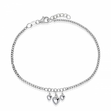 Rhodinert sølvarmbånd med 3 hjerter