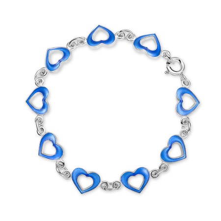 Helarmbånd i sølv - Åpne blå hjerter