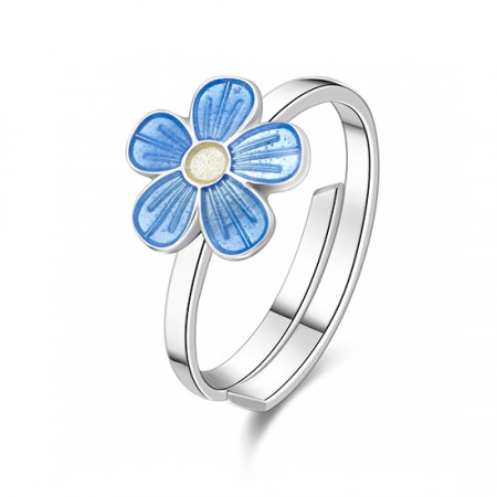 Ring i sølv - Blå blomst