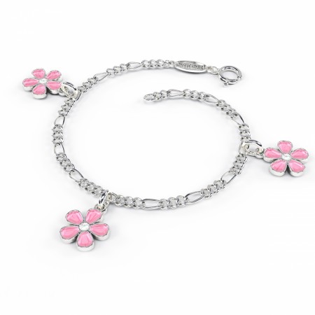 Charms-armbånd i sølv - Rosa blomster