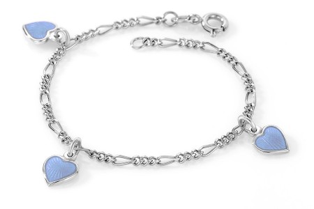 Charms-armbånd i sølv - Lys blå hjerter