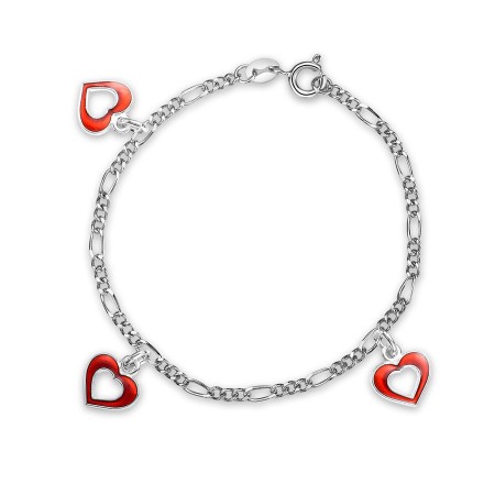 Charms-armbånd i sølv - Åpne røde hjerter
