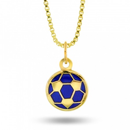 Fotball i gull m/ blå emalje