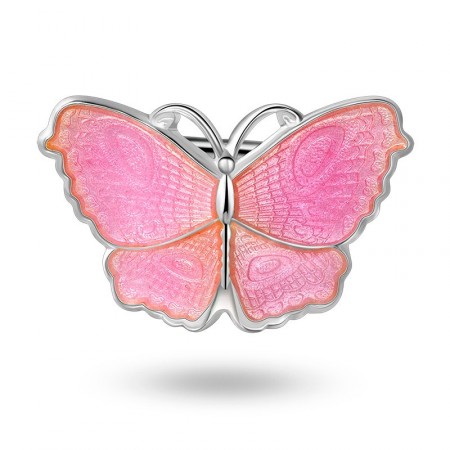 Nål i sølv - Rosa sommerfugl