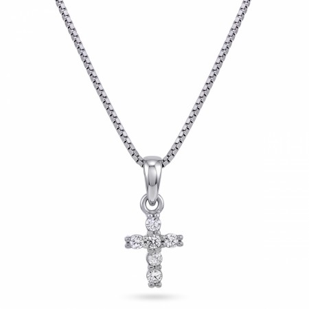 Halskjede i rhodinert sølv - Kors med cubic zirconia