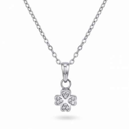 Halskjede i rhodinert sølv - Firkløver med cubic zirconia