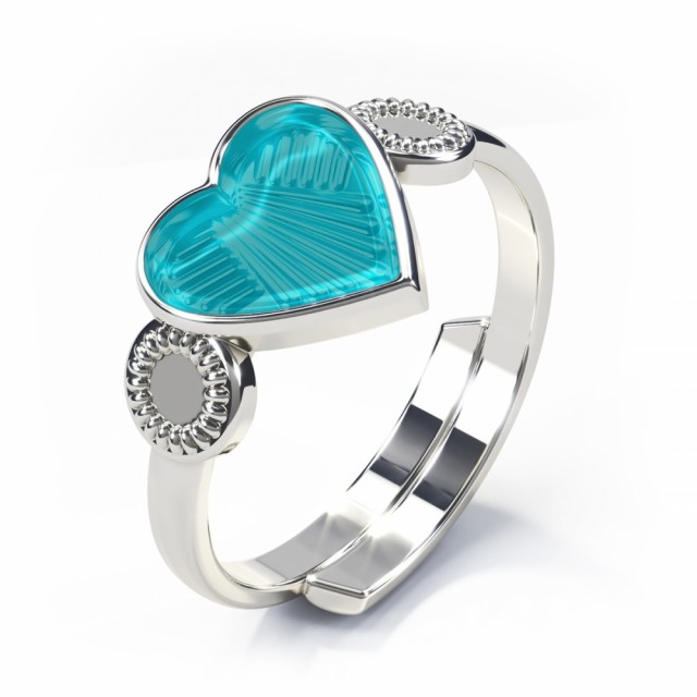 Vakker, regulerbar ring i sølv med turkis hjerte.