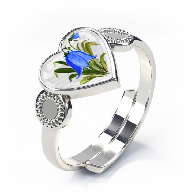 Regulerbar ring i sølv med vakkert, klassisk blåklokkemotiv.